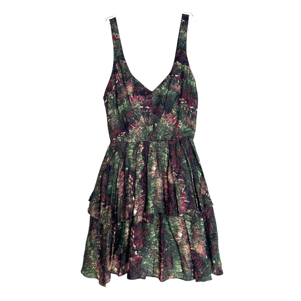 ABS Collection Tiered Green/Wine Abstract Sleeveless Party Dress 6